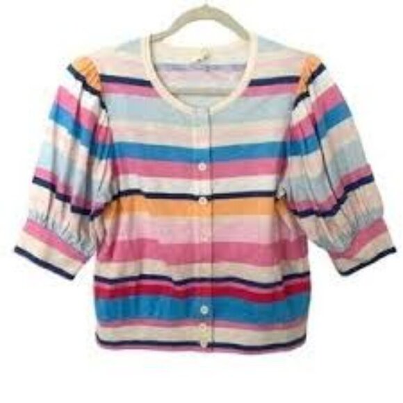 Plenty by Tracy Reece bubble sleeve Stripe Top Medium - Picture 3 of 8